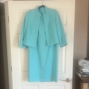 Elegant Vintage Aqua Dress and Jacket Set